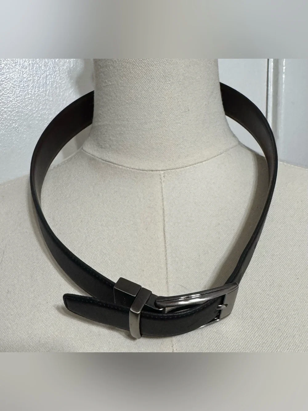 Perry Ellis Black Leather Dress Belt with Silver Buckle
